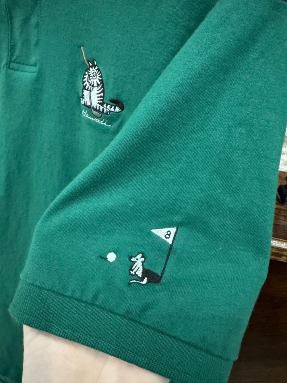 Large B.Kliban Hawaii Crazy Shirts Brand Green Polo Embroidered Cat Golf Logo - Picture 5 of 7